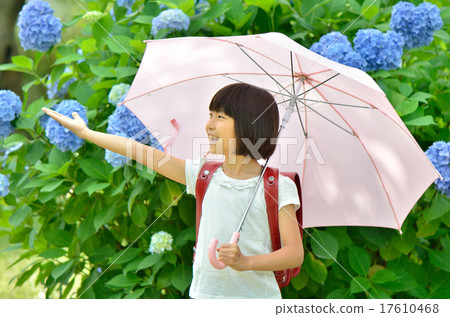 有傘的小學女生(雨季) 有傘的小學女生(雨季) 17610468