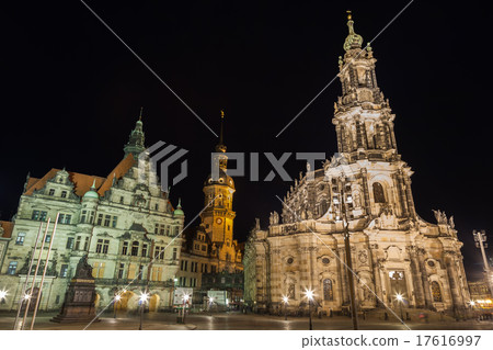 Looking up at the night view of Old Town in Dresden, Germany 17616997