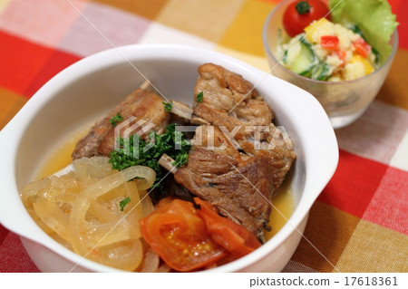 Spare rib simmered vinegar and potato salad Spare rib simmered vinegar and potato salad 17618361