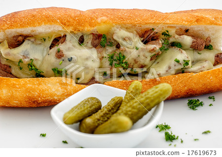 French baguette with meatballs and cheese 17619673