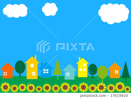 Sunflower field and summer cityscape 17619920