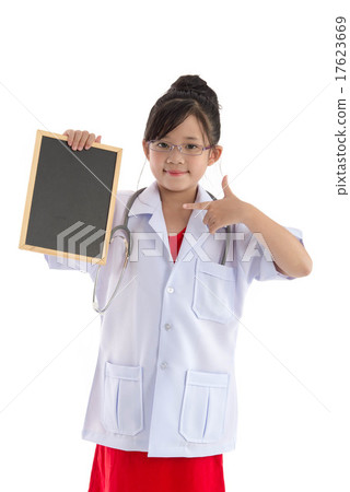 Beautiful asian girl in a doctors holding blackboard 17623669