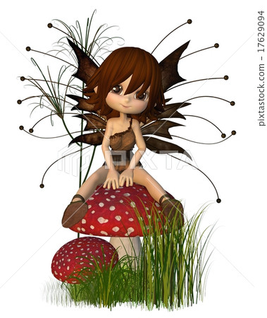 Cute Toon Autumn Fairy and Toadstool 17629094