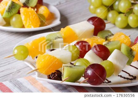 Dessert of fresh fruit on skewers close-up. Dessert of fresh fruit on skewers close-up. 17630556