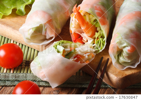 sliced the spring rolls with shrimp top view 17630847