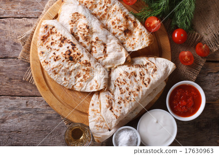 Quesadilla with tomato closeup horizontal top view 17630963
