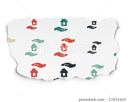 Insurance concept: House And Palm icons on Torn 17631920
