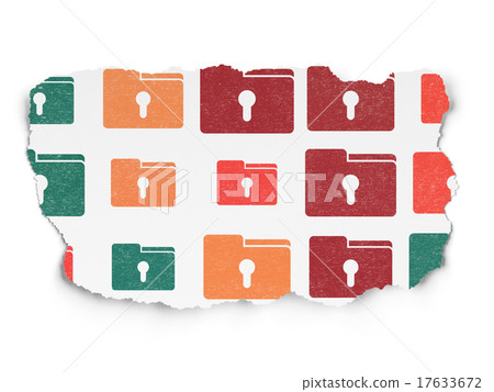 Finance concept: Folder With Keyhole icons on Torn Finance concept: Folder With Keyhole icons on Torn 17633672