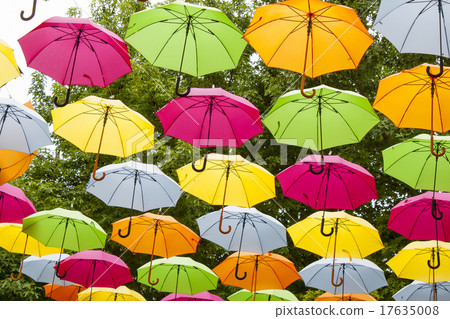colored umbrellas in the air 17635008