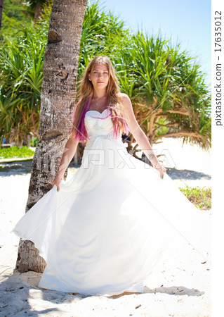 Tropical wedding, bride near palm tree 17635012