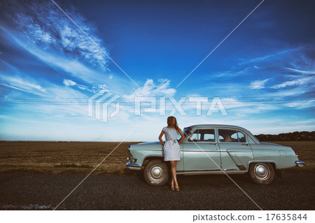 girl and retro car 17635844