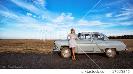 girl and retro car girl and retro car 17635845