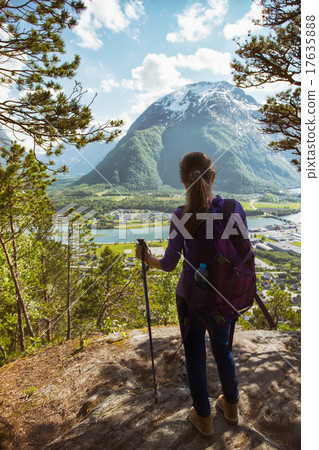 tourist girl and Romsdalsfjorden 17635888