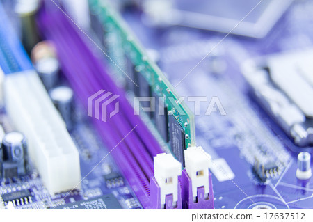 Close-up of RAM on computer motherboard Close-up of RAM on computer motherboard 17637512