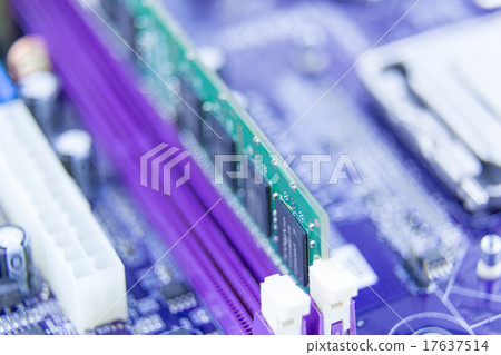 Close-up of RAM on computer motherboard Close-up of RAM on computer motherboard 17637514