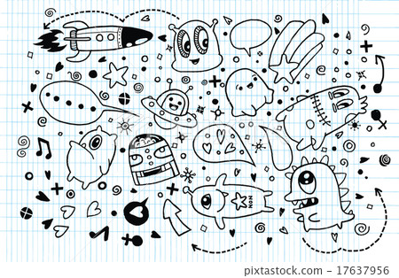 Hand drawn Aliens and Monsters cartoon doodle 17637956