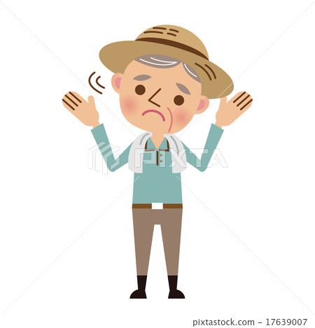 一位年邁的農民用困惑的表情搖著他的脖子 一位年邁的農民用困惑的表情搖著他的脖子 17639007