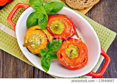 Pepper stuffed meat in red roaster top 17640667