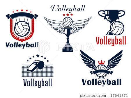 Volleyball game emblems with sport items Volleyball game emblems with sport items 17641871