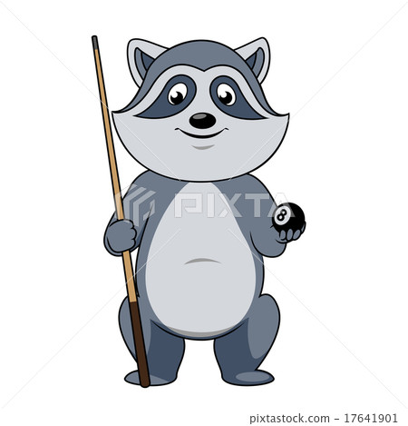 Raccoon billiards player with ball and cue 17641901