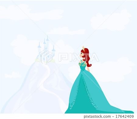 Beautiful young princess in front of her castle 17642409