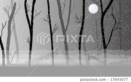 forest in the dark mist, trees silhouettes 17643077