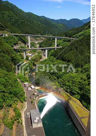 Rainbow T RT Bridge over National Route 140 in Chichibu City, Saitama Prefecture and Rainbow of Takizawa Dam in Nakatsugawa Rainbow T RT Bridge over National Route 140 in Chichibu City, Saitama Prefecture and Rainbow of Takizawa Dam in Nakatsugawa 17646952