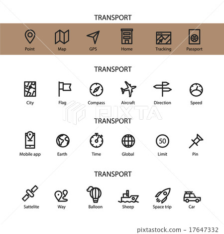 Different line style icons set. Transport 17647332