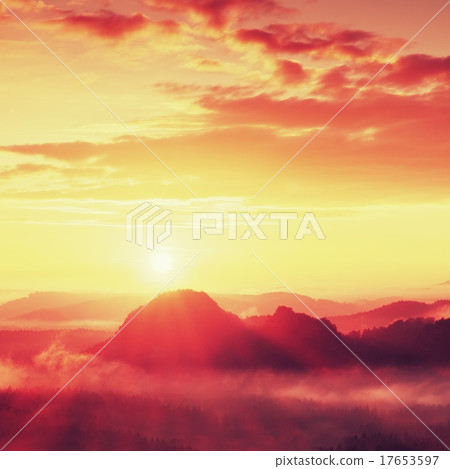 Misty dreamy landscape with autumn sunrise Misty dreamy landscape with autumn sunrise 17653597