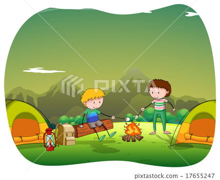 Two men camping out in the field - Stock Illustration [17655247] - PIXTA