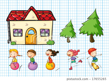 Children playing and house set - Stock Illustration [17655265] - PIXTA