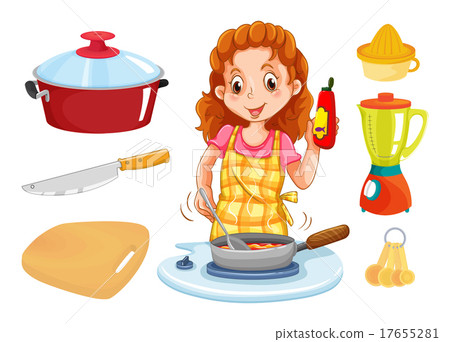 Woman cooking and kitchenwares 17655281