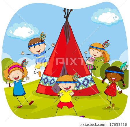 Children playing indians by the teepee 17655316