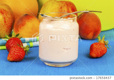 Fresh strawberry yogurt with fruit around  17658437