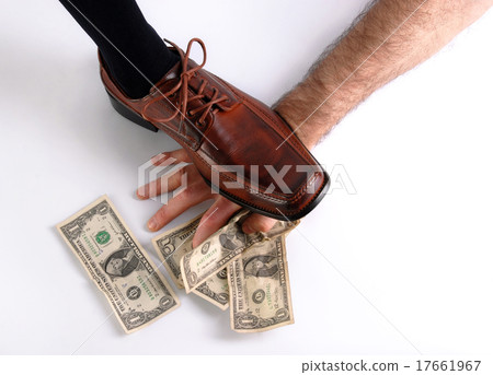Shoe crushing a hand that holds money 17661967
