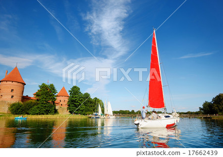 Beautiful sailbout on a lake by Trakai castle 17662439