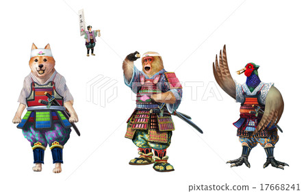 Momotaro's family monkey, dog and pheasant rejoice with kibi dumplings Momotaro's family monkey, dog and pheasant rejoice with kibi dumplings 17668241