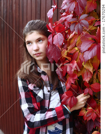 teen girl portrait on the autumn fall background teen girl portrait on the autumn fall background 17670294