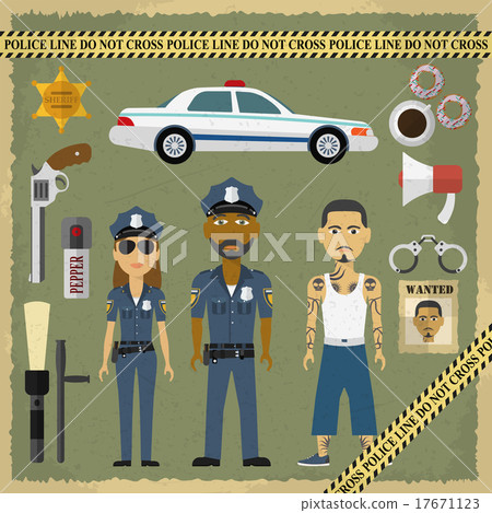 Two police officers, man and woman, and criminal Two police officers, man and woman, and criminal 17671123