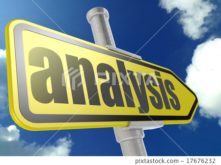 Yellow road sign with analysis word under blue sky 17676232