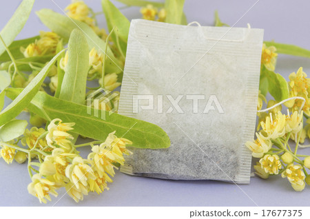 Linden tea bag with lime flowers in blossom Linden tea bag with lime flowers in blossom 17677375
