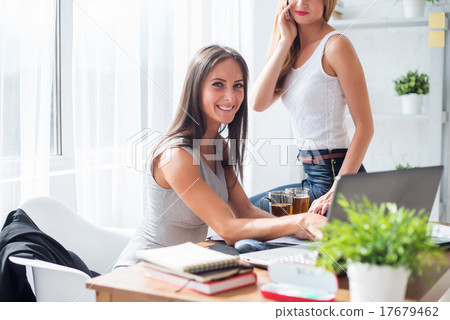 Young businesswoman sitting at desk front laptop 17679462