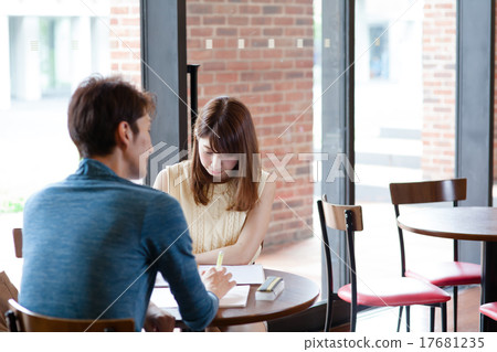 Campus life cafeteria student male and female 17681235