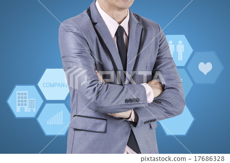 Business man standing on blue background. Business man standing on blue background. 17686328