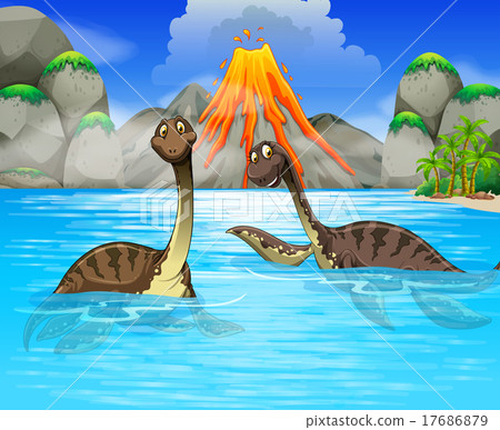 Dinosaurs swimming in the lake Dinosaurs swimming in the lake 17686879