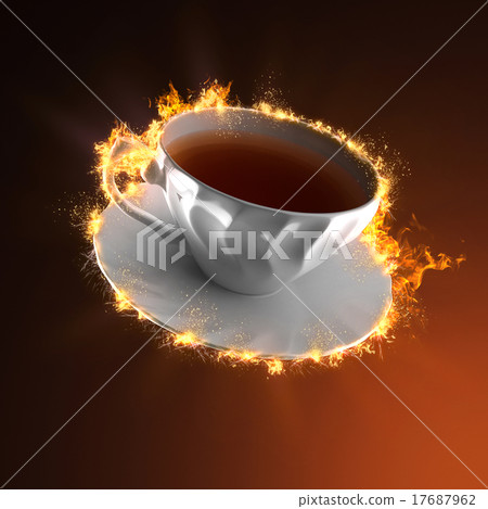 cup of tea in fire cup of tea in fire 17687962