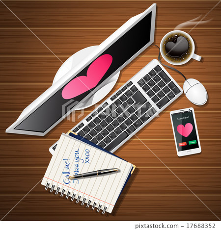 booklet and computer with mobile phone and coffee booklet and computer with mobile phone and coffee 17688352