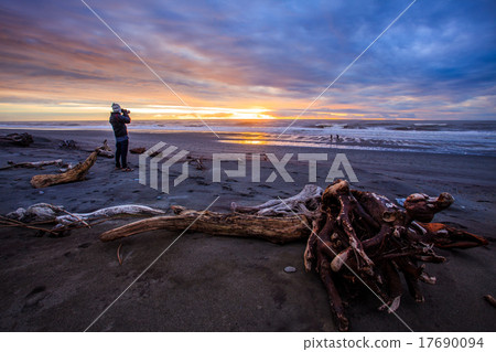 sun set on beach hokitika  new zealand 17690094