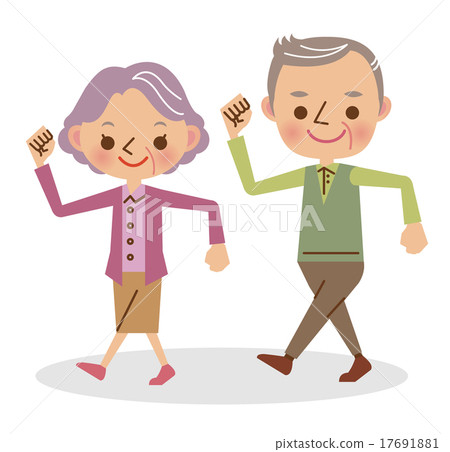 Elderly men and women walking energetically Elderly men and women walking energetically 17691881