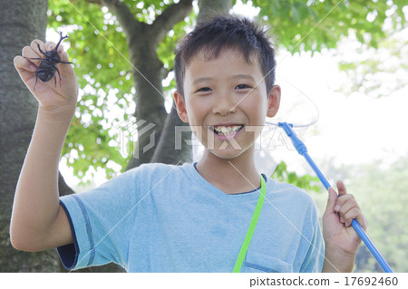 Elementary school student taking beetle Elementary school student taking beetle 17692460
